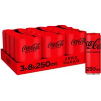 Coca-Cola Zero frisdrank, sleek blik van 25 cl, pak van 24 stuks