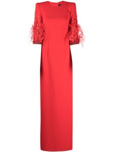 Jenny Packham robe longue Hummingbird à manches ornées de plumes - Rouge