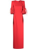 Jenny Packham robe longue Hummingbird à manches ornées de plumes - Rouge - thumbnail