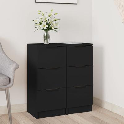 Dressoirs 2 st 30x30x70 cm bewerkt hout zwart