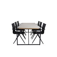 Texas tuinmeubelset tafel 100x200cm en 6 stoel Alina zwart, grijs, naturel. - thumbnail