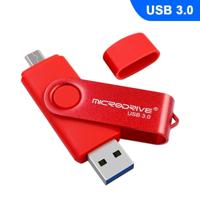 MicroDrive 32GB USB 3 0 Android telefoon & computer dual-use roterende metalen U-schijf (rood)