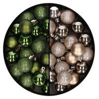 40x stuks kleine kunststof kerstballen groen en champagne 3 cm - thumbnail