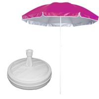 Tuin parasol - met vulbare parasolvoet in wit - doek roze - D150 cm - polyester