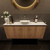 Mondiaz Fowy toiletmeubel 120cm washed oak met blad en waskom talc midden zonder kraangat