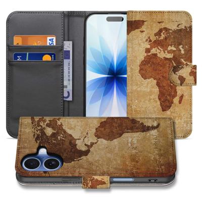 Book Case iPhone 17 Wereldkaart Met Pasjes