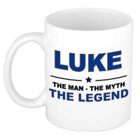Luke cadeau mok - man myth legend - naam koffiemok / beker - wit en blauw - 300 ml