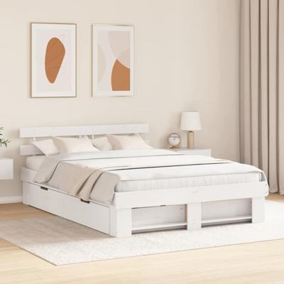 Bedframe met hoofdeinde Wit 160 x 200 cm Massief grenenhout