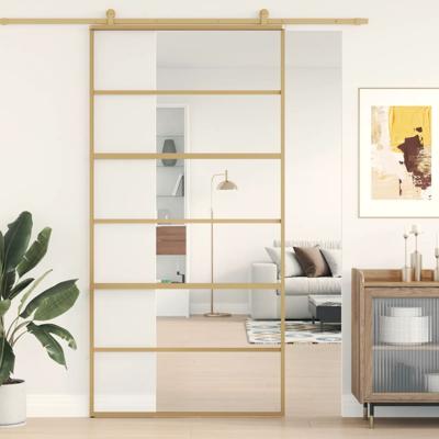 VidaXL Schuifdeur 102,5x205 cm helder esg-glas en aluminium goudkleur