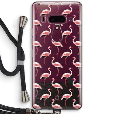 Flamingoprint groen: HTC U12+ Transparant Hoesje met koord