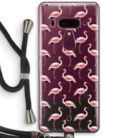 Flamingoprint groen: HTC U12+ Transparant Hoesje met koord