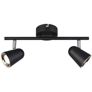 LED Plafondspot - Trion Toluno - 6W - Warm Wit 3000K - 2-lichts - Rechthoek - Mat Zwart - Kunststof