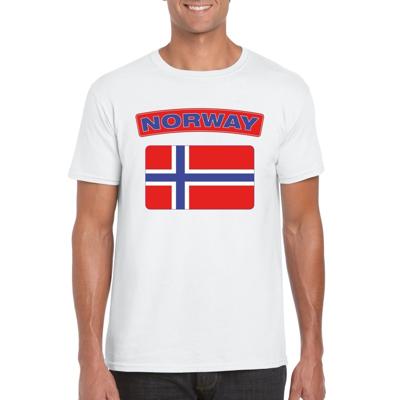 Noorwegen supporters t-shirt - met vlag print - wit - voor heren - landen - kleding Noorwegen supporters t-shirt - met vlag print - wit - voor heren - landen - kleding