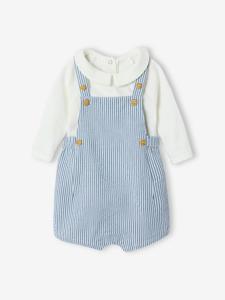 Geboorteset romper + korte gestreepte tuinbroek hemelsblauw