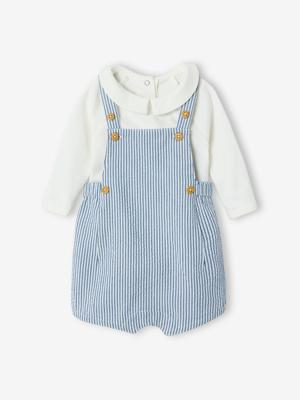 Geboorteset romper + korte gestreepte tuinbroek hemelsblauw