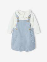 Geboorteset romper + korte gestreepte tuinbroek hemelsblauw