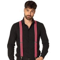 Carnaval verkleed bretels met ruches - neon roze/zwart gestreept - volwassenen/heren/dames