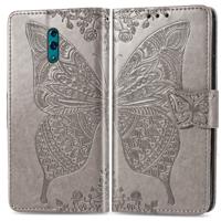 Butterfly Love bloemen reliëf horizontale Flip lederen draagtas voor OPPO Reno met houder & kaartsleuven & portemonnee & Lanyard (grijs)