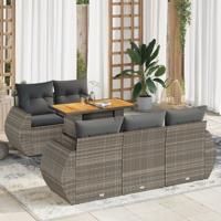 6-delige Loungeset met kussens poly rattan grijs