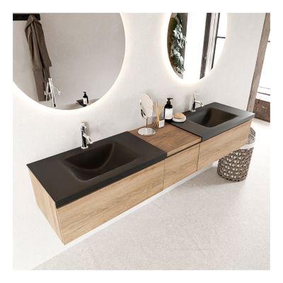 Mondiaz Bukla 200cm badmeubel met module 40 kleur washed oak 3 lades met dubbele wastafel 2 kraangaten kleur urban