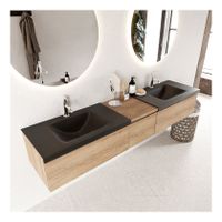 Mondiaz Bukla 200cm badmeubel met module 40 kleur washed oak 3 lades met dubbele wastafel 2 kraangaten kleur urban