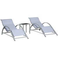 Outsunny 3-tlg. Gartenliege mit Tisch Gartengarnitur Gartensitzgruppe Gartentischset Metall Mesh Grau 2 x Sessel 1 x Tisch