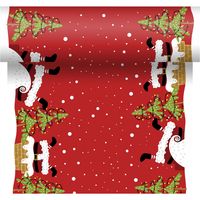 2x stuks kerst thema tafellopers/placemats rood met kerstmannen en kerstbomen 40 x 480 cm - thumbnail