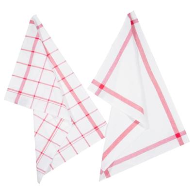 Theedoek Traditioneel - set van 2x stuks - rood/wit- motief - katoen - 70 x 45 cm