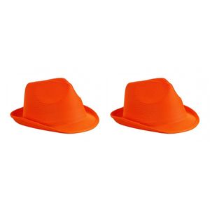 2x stuks trilby feesthoedje oranje voor volwassenen