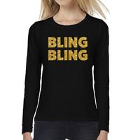 Bling Bling goud glitter t-shirt long sleeve zwart voor dames