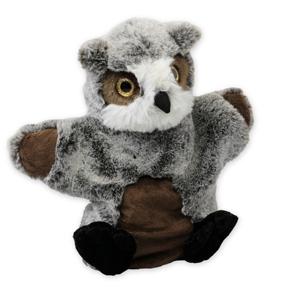 Pluche uilen handpop knuffel dier - grijs - 22 cm - Uilen knuffels - Poppentheater speelgoed