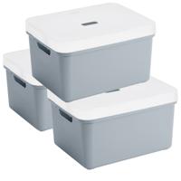 Sunware opbergbox - 3x stuks - 32 liter - blauw/grijs - kunststof - transparante deksel - 45x35x24 c