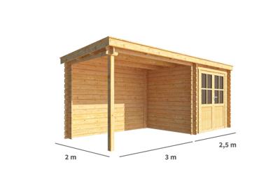 Blokhut met overkapping Els 550 cm bij 200 cm diep Lessenaarsdak - Warentuin collection