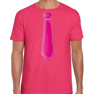 Verkleed t-shirt voor heren - stropdas roze - roze - carnaval - foute party - verkleedshirt