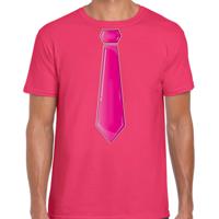 Verkleed t-shirt voor heren - stropdas roze - roze - carnaval - foute party - verkleedshirt - thumbnail