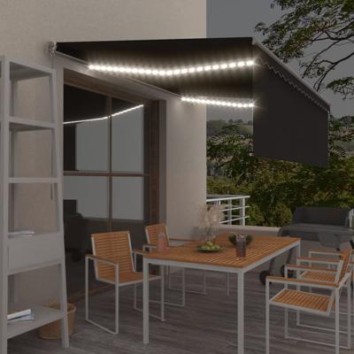 Luifel handmatig uittrekbaar rolgordijn LED 4,5x3 m antraciet