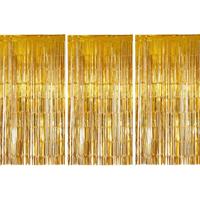 Folie deurgordijn versiering - 3x - goud - 200 x 100 cm - Feestartikelen - Brandvertragend