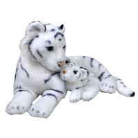 Wild Republic Tijger knuffel - wit - met jong knuffel - 38 cm