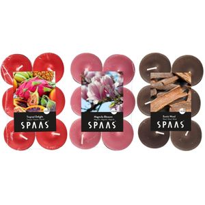 Candles by Spaas geurkaarsen - 36x stuks in 3 geuren - Maxi theelichtjes van 4.5 branduren