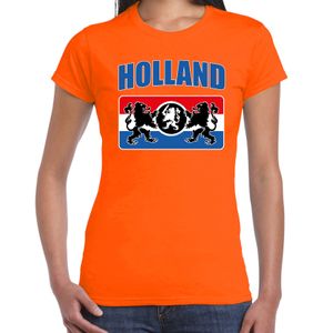 Oranje t-shirt Holland / Nederland supporter Holland met een Nederlands wapen EK/ WK voor dames