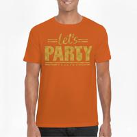 Verkleed T-shirt voor heren - lets party - oranje - glitter goud - Koningsdag/themafeest