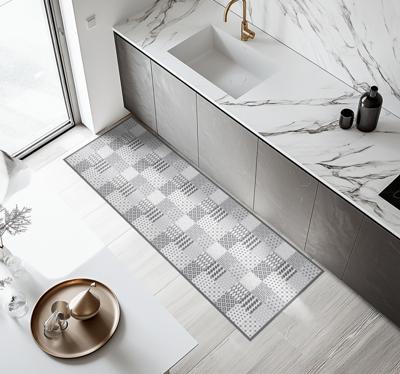 Geometrisch tegeleffect vinyl vloerkleed keuken