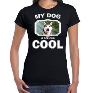 Siberische huskys honden t-shirt my dog is serious cool zwart voor dames