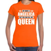 Naam cadeau t-shirt my name is Angelica - but you can call me Queen oranje voor dames - thumbnail