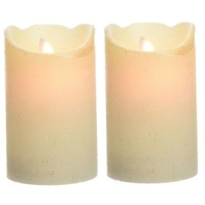 2x Parel witte LED kaarsen/stompkaarsen 12 cm flakkerend