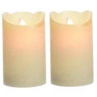 2x Parel witte LED kaarsen/stompkaarsen 12 cm flakkerend