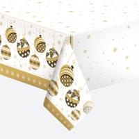 Daisy Kerst tafelkleed - 120 x 180 cm - wit/goud - papier - kerstballen print - tafellaken