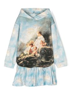 Roberto Cavalli Junior robe imprimée à capuche - Bleu