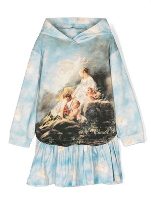 Roberto Cavalli Junior robe imprimée à capuche - Bleu