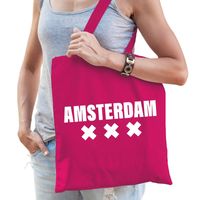 Katoenen Holland/wereldstad tasje Amsterdam roze - thumbnail